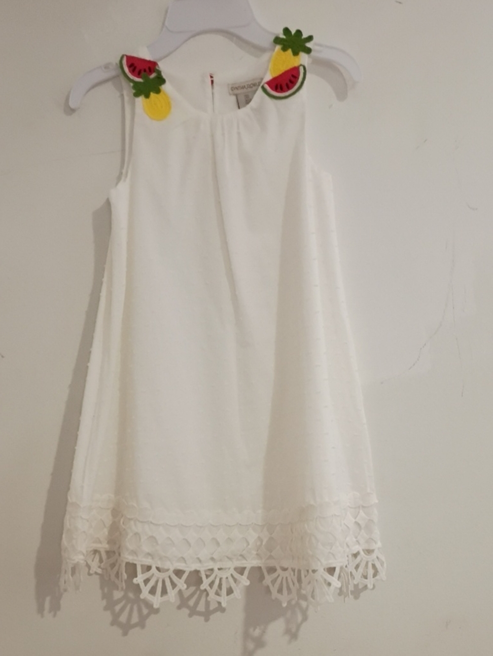 Cynthia Rowley White A-Line Dress with Pineapple & Watermelon Appliqués